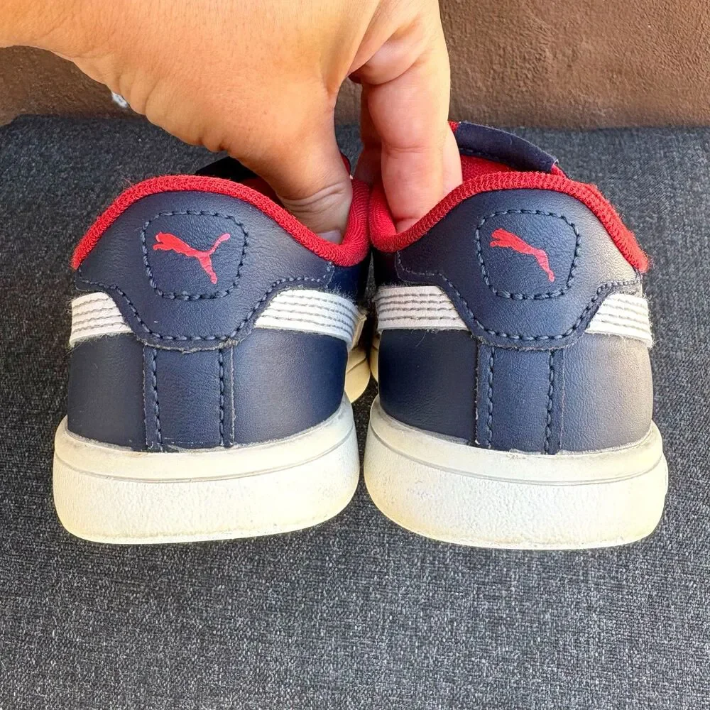 PUMA Unisex Smash Velcro Closure Sneakers in Red White + Blue